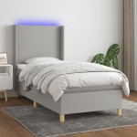 vidaXL Pat cu arcuri, saltea și LED, gri deschis, 100x200 cm, textil vidaXL Pat cu arcuri, saltea și LED, gri deschis, 100x200 cm, textil
