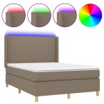 vidaXL Pat cu arcuri, saltea și LED, gri taupe, 140x190 cm, textil vidaXL Pat cu arcuri, saltea și LED, gri taupe, 140x190 cm, textil