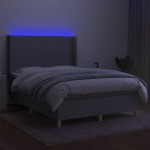 vidaXL Pat cu arcuri, saltea și LED, gri deschis, 140x200 cm, textil