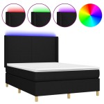 vidaXL Pat cu arcuri, saltea și LED, negru, 140x200 cm, textil