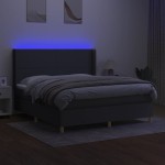 vidaXL Pat cu arcuri, saltea și LED, gri închis, 160x200 cm, textil vidaXL Pat cu arcuri, saltea și LED, gri închis, 160x200 cm, textil