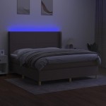 vidaXL Pat cu arcuri, saltea și LED, gri taupe, 160x200 cm, textil