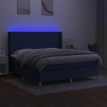 vidaXL Pat cu arcuri, saltea și LED, albastru, 160x200 cm, textil