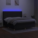 vidaXL Pat cu arcuri, saltea și LED, negru, 180x200 cm, textil vidaXL Pat cu arcuri, saltea și LED, negru, 180x200 cm, textil