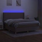 vidaXL Pat cu arcuri, saltea și LED, gri taupe, 180x200 cm, textil