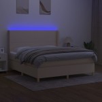 vidaXL Pat cu arcuri, saltea și LED, crem, 180x200 cm, textil