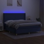 vidaXL Pat cu arcuri, saltea și LED, albastru, 180x200 cm, textil
