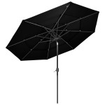 vidaXL Umbrelă de grădină cu 3 niveluri, stâlp aluminiu, negru, 3 m