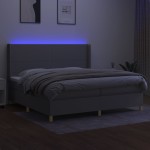 vidaXL Pat cu arcuri, saltea și LED, gri deschis, 200x200 cm, textil