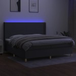 vidaXL Pat cu arcuri, saltea și LED, gri închis, 200x200 cm, textil