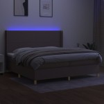 vidaXL Pat cu arcuri, saltea și LED, gri taupe, 200x200 cm, textil