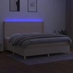 vidaXL Pat cu arcuri, saltea și LED, crem, 200x200 cm, textil