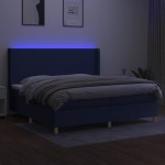 vidaXL Pat cu arcuri, saltea și LED, albastru, 200x200 cm, textil