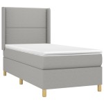 vidaXL Pat cu arcuri, saltea și LED, gri deschis, 90x190 cm, textil