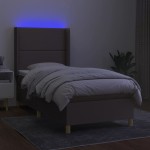 vidaXL Pat cu arcuri, saltea și LED, gri taupe, 90x190 cm, textil