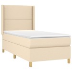 vidaXL Pat cu arcuri, saltea și LED, crem, 90x190 cm, textil