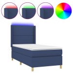 vidaXL Pat cu arcuri, saltea și LED, albastru, 90x190 cm, textil