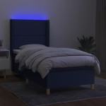 vidaXL Pat cu arcuri, saltea și LED, albastru, 90x190 cm, textil