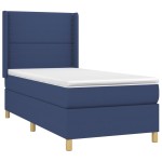 vidaXL Pat cu arcuri, saltea și LED, albastru, 90x190 cm, textil