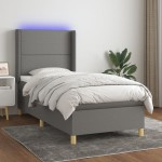 vidaXL Pat cu arcuri, saltea și LED, gri închis, 90x200 cm, textil vidaXL Pat cu arcuri, saltea și LED, gri închis, 90x200 cm, textil