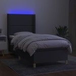 vidaXL Pat cu arcuri, saltea și LED, gri închis, 90x200 cm, textil vidaXL Pat cu arcuri, saltea și LED, gri închis, 90x200 cm, textil