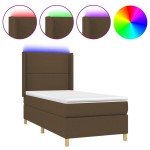 vidaXL Pat cu arcuri, saltea și LED, gri taupe, 90x200 cm, textil vidaXL Pat cu arcuri, saltea și LED, gri taupe, 90x200 cm, textil