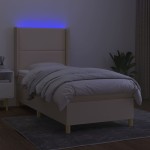vidaXL Pat cu arcuri, saltea și LED, crem, 90x200 cm, textil