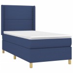 vidaXL Pat cu arcuri, saltea și LED, albastru, 90x200 cm, textil