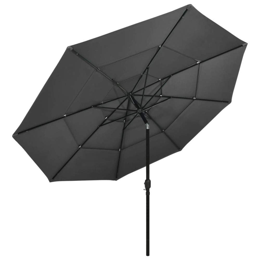 vidaXL Umbrelă de grădină 3 niveluri, stâlp aluminiu, antracit, 3,5 m