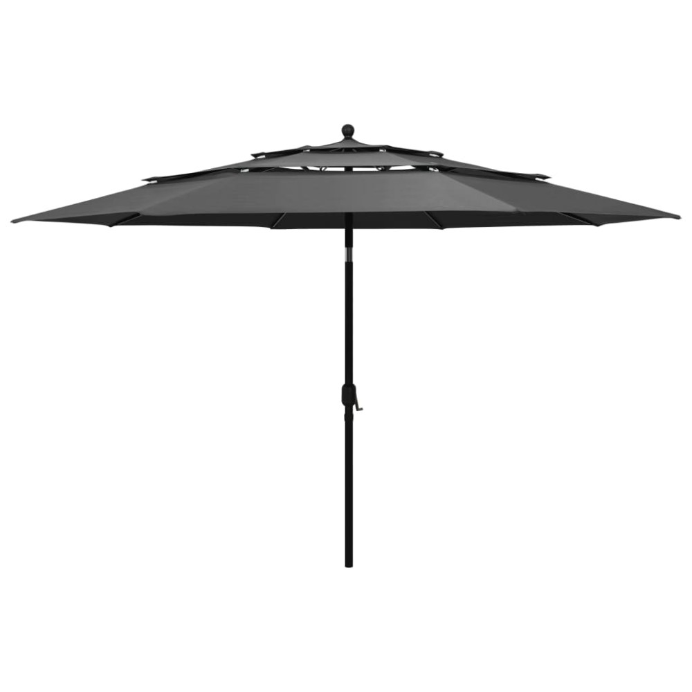 vidaXL Umbrelă de grădină 3 niveluri, stâlp aluminiu, antracit, 3,5 m