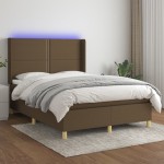 vidaXL Pat cu arcuri, saltea și LED, maro închis, 140x190 cm, textil vidaXL Pat cu arcuri, saltea și LED, maro închis, 140x190 cm, textil