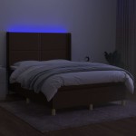 vidaXL Pat cu arcuri, saltea și LED, maro închis, 140x190 cm, textil vidaXL Pat cu arcuri, saltea și LED, maro închis, 140x190 cm, textil