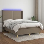vidaXL Pat cu arcuri, saltea și LED, gri taupe, 140x190 cm, textil vidaXL Pat cu arcuri, saltea și LED, gri taupe, 140x190 cm, textil