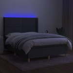 vidaXL Pat cu arcuri, saltea și LED, gri închis, 140x200 cm, textil