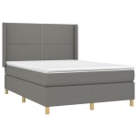 vidaXL Pat cu arcuri, saltea și LED, gri închis, 140x200 cm, textil