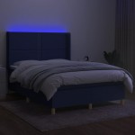 vidaXL Pat cu arcuri, saltea și LED, albastru, 140x200 cm, textil