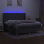 vidaXL Pat cu arcuri, saltea și LED, gri închis, 160x200 cm, textil vidaXL Pat cu arcuri, saltea și LED, gri închis, 160x200 cm, textil