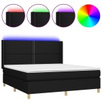 vidaXL Pat cu arcuri, saltea și LED, negru, 180x200 cm, textil vidaXL Pat cu arcuri, saltea și LED, negru, 180x200 cm, textil