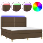 vidaXL Pat cu arcuri, saltea și LED, maro închis, 180x200 cm, textil vidaXL Pat cu arcuri, saltea și LED, maro închis, 180x200 cm, textil