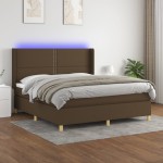 vidaXL Pat cu arcuri, saltea și LED, maro închis, 180x200 cm, textil vidaXL Pat cu arcuri, saltea și LED, maro închis, 180x200 cm, textil