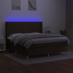 vidaXL Pat cu arcuri, saltea și LED, maro închis, 180x200 cm, textil vidaXL Pat cu arcuri, saltea și LED, maro închis, 180x200 cm, textil