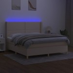 vidaXL Pat cu arcuri, saltea și LED, crem, 180x200 cm, textil