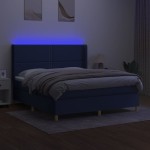 vidaXL Pat cu arcuri, saltea și LED, albastru, 180x200 cm, textil