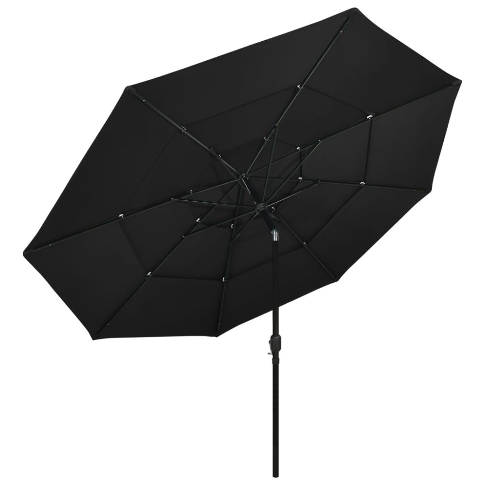 vidaXL Umbrelă grădină cu 3 niveluri, stâlp aluminiu, negru, 3,5 m