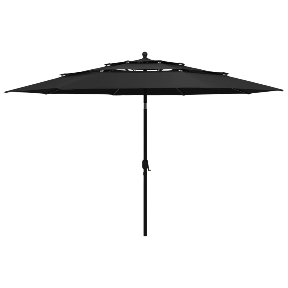 vidaXL Umbrelă grădină cu 3 niveluri, stâlp aluminiu, negru, 3,5 m