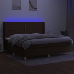 vidaXL Pat cu arcuri, saltea și LED, maro închis, 200x200 cm, textil