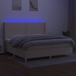 vidaXL Pat cu arcuri, saltea și LED, crem, 200x200 cm, textil