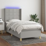 vidaXL Pat cu arcuri, saltea și LED, gri deschis, 80x200 cm, textil vidaXL Pat cu arcuri, saltea și LED, gri deschis, 80x200 cm, textil