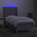 vidaXL Pat cu arcuri, saltea și LED, gri deschis, 80x200 cm, textil vidaXL Pat cu arcuri, saltea și LED, gri deschis, 80x200 cm, textil