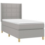 vidaXL Pat cu arcuri, saltea și LED, gri deschis, 90x190 cm, textil